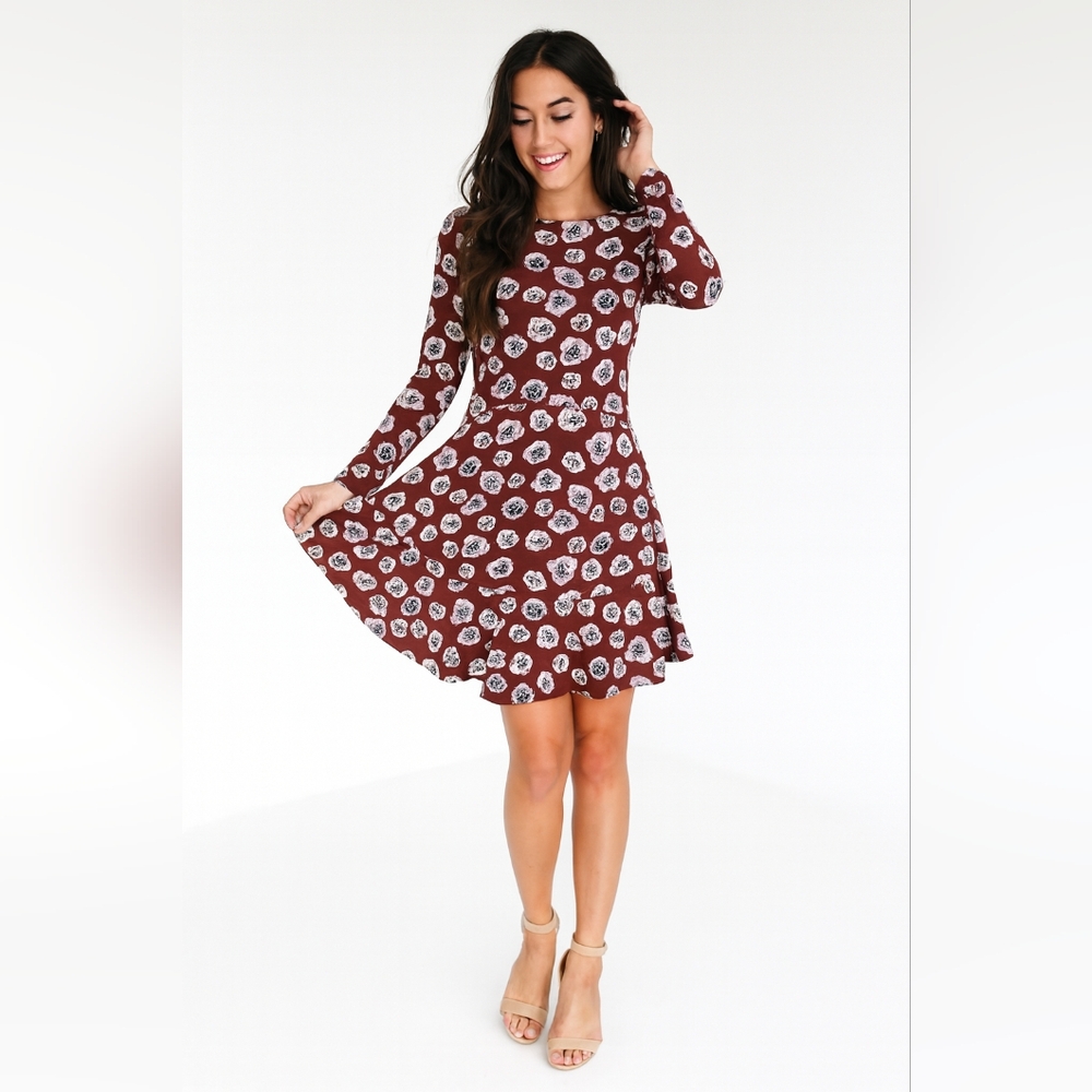 LOFT Chocolate and Cream Patterned Mini Dress